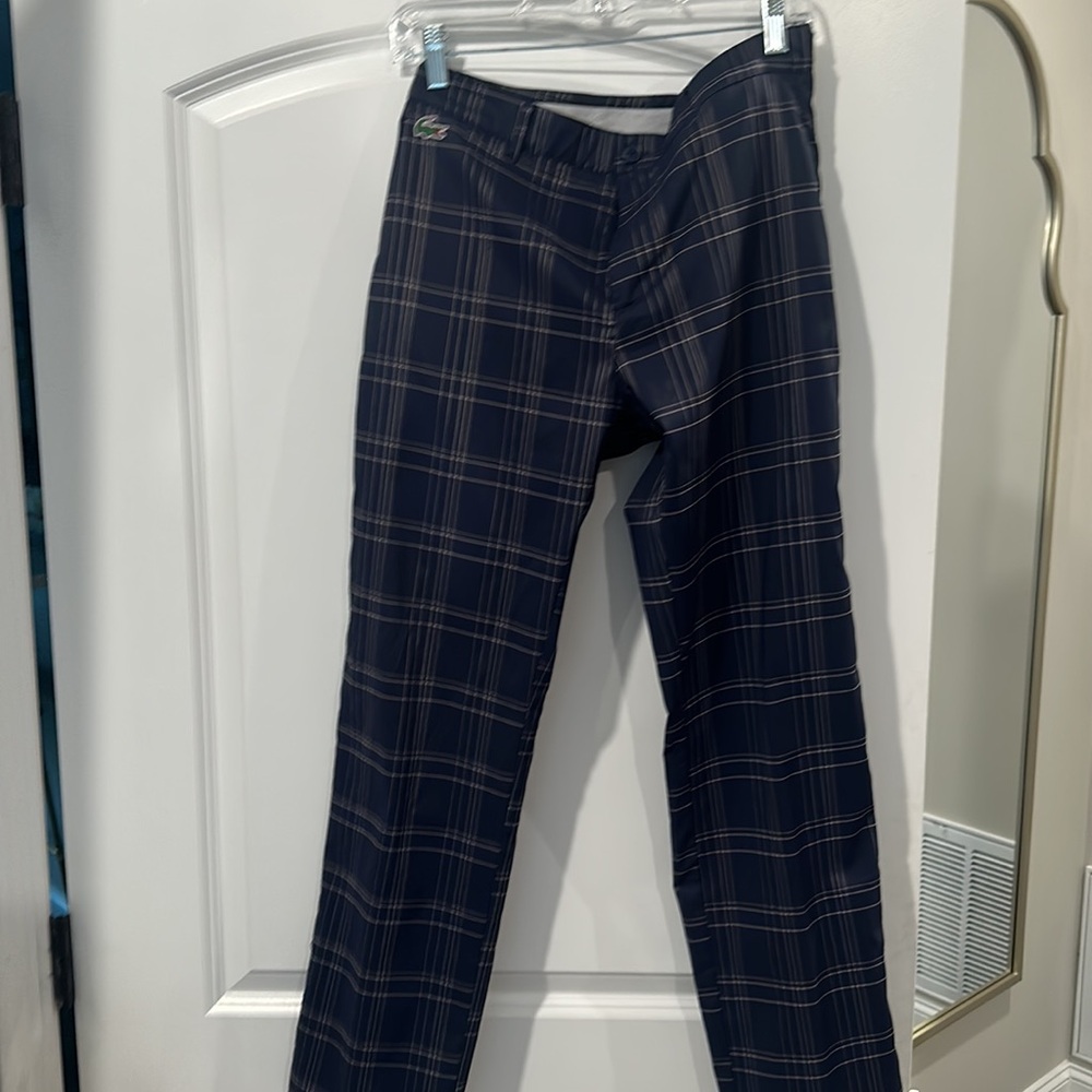 Blue and grey checked Lacoste golf pants